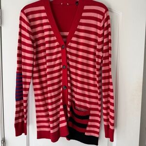 CAbi Red and Pink Striped Cardigan